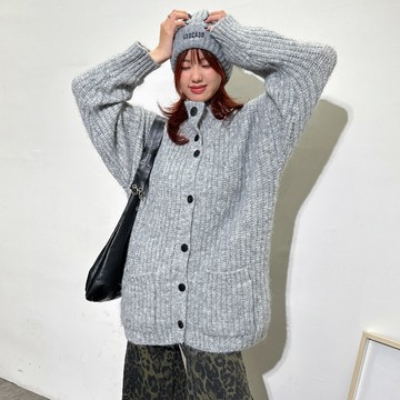 立領排釦坑紋毛線外套-淺灰【KT281069】