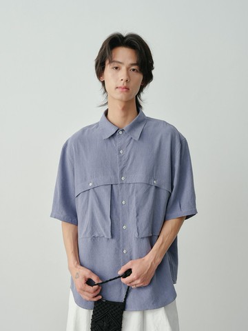 日系復古 天絲水洗肌理感短袖襯衫