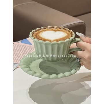 法式ins芝士派系列純色咖啡杯碟 高顏值陶瓷早餐杯碟奶呼呼拉花杯