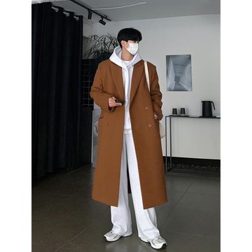 碧舍秋冬保暖韓版毛呢大衣男寬松中長款過膝雙排扣潮流英倫風高級