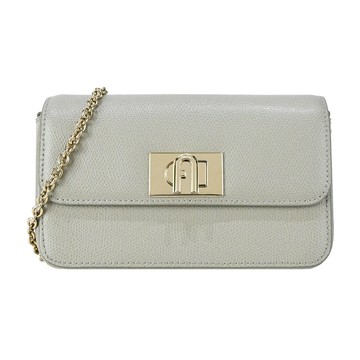[平輸版] 【FURLA】 1927 拱門轉扣荔枝紋鏈帶斜背包(灰)真品平輸