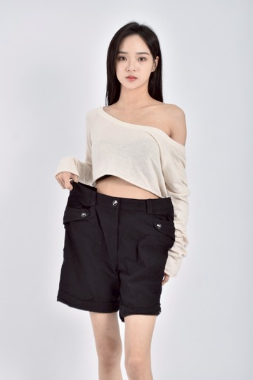 (XL) chiau ling lung高腰水鑽黑色短褲