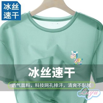 luyu💗低價下殺💗冰絲網眼短袖t恤新款夏季涼感速乾衣大碼休閒男女款寬鬆運動上衣