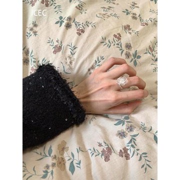 S925純銀國風冰透白梅花戒指新中式精致輕奢高級感禮物開口食指戒