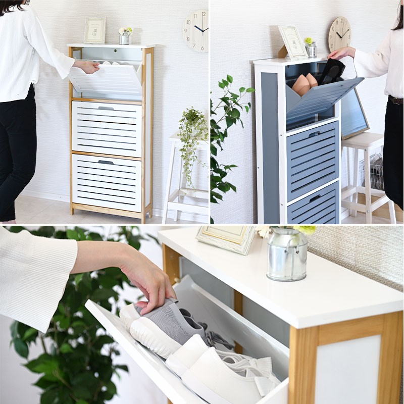 人気商品】下駄箱 3段 シューズラック 玄関収納 引き出し ひとり暮らし