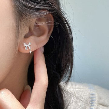 耳釘 耳環 純銀耳釘 S925純銀清新甜美ins風蝴蝶結四角星耳釘 耳飾  女生耳釘 閨蜜耳釘 養耳洞防過敏耳釘