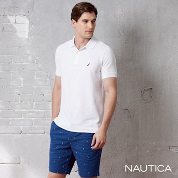 Nautica 男裝 經典素色吸濕排汗短袖POLO衫-白色