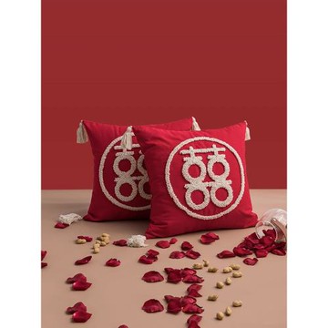 三月兮婚房喜字結婚抱枕靠枕一對客廳沙發抱枕套婚慶紅色新婚靠墊