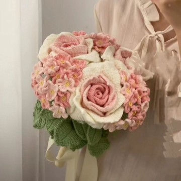 編織花束 手作針織花束 diy手作材料包 花束材料包 鉤針花 泰國玫瑰花 毛線花束自製材料包 母親節diy花束禮物