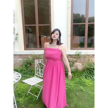 胖mm大碼女裝海邊度假風沙灘吊帶裙大裙擺收腰長裙顯白純欲連衣裙