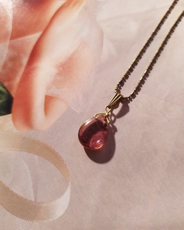 水滴珠吊墜項鍊 - 玫瑰 / 可客製長度