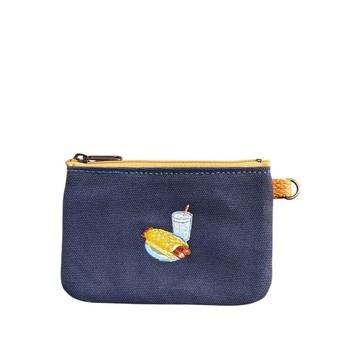 一帆布包｜台灣小食系列 帆布扁形刺繡零錢包 燒餅油條