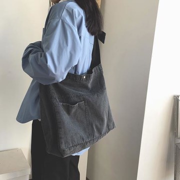 大學生單肩上課包女2021新款帆布斜挎ins韓風牛仔布袋大容量布包
