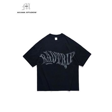 AKAMA原創【墜機】國潮嘻哈320克寬松大碼印花短袖oversize半袖T