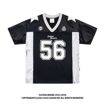 51嘻哈復古vibe拼接網面56號球衣短袖美式街頭寬松運動透氣T恤男