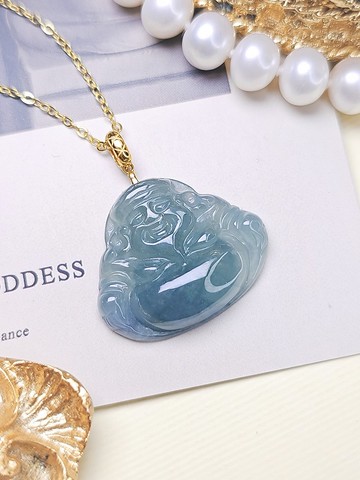 世界首富男神|18k財神爺|緬甸A貨翡翠冰藍紫春彩訂制款吊墜項鍊