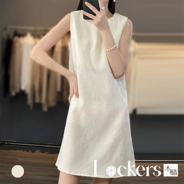 【Lockers 木櫃】緞面無袖A字中長連衣裙 L114080505