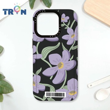 TRON IPhone 16 Pro 平塗手繪花朵B款 防摔太空載具殼 透黑 軟硬 手機殼