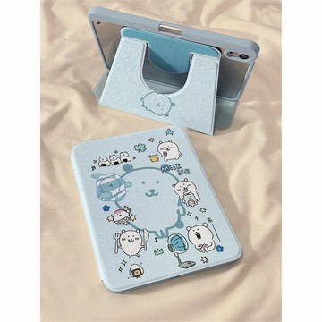 書本式卡通線條自嘲熊ipad防摔10代保護殼pro2025卡通9/11代皮套air6/7創意新款