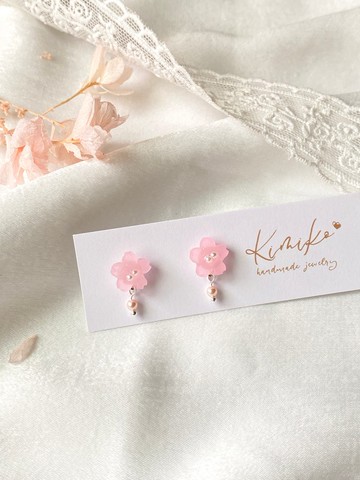 春季特輯-粉嫩櫻花造型珍珠耳環