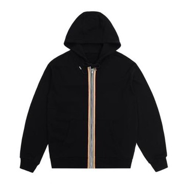 歐美條紋拉鏈男女同款秋裝潮牌寬松純棉情侶連帽開衫衛衣純色外套