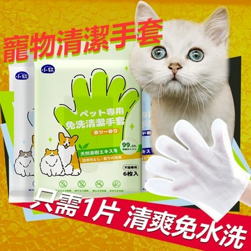 🌈愛寵✨寵物免洗清潔手套 狗狗洗澡 除臭 貓咪幼犬幼貓洗澡 干洗清潔濕巾用品6片 一次一片