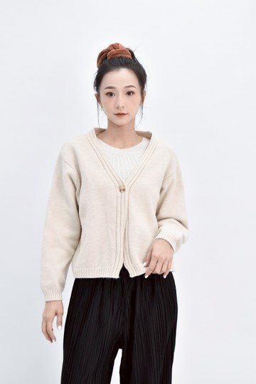 (M) 針織單扣白色外套