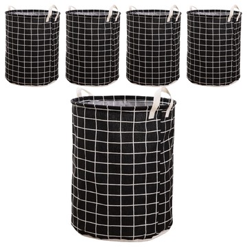 棉麻兒童收納籃 居家收納好幫手 可水洗 安全無毒材質  42 x 30cm  黑格子款  5個