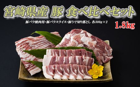 豚肉 豚バラ 焼肉用 スライス ウデ 切落し 食べ比べ 豚肉 セット 各300g×2 合計1.8kg 冷凍 宮崎県産 BBQ バーベキュー キャンプ 普段使い 薄切り うす切り 豚肉 腕 切り落とし 炒め物 真空包装 豚肉 小分け 収納スペース バラエティ 詰め合わせ 豚丼 肉巻き 送料無料 豚肉