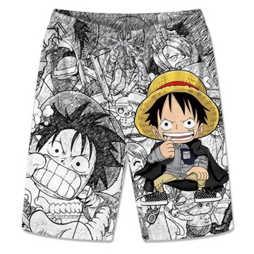 海賊王短褲男士大碼寬松卡通動漫路飛二次元學生休閑五分褲沙灘褲