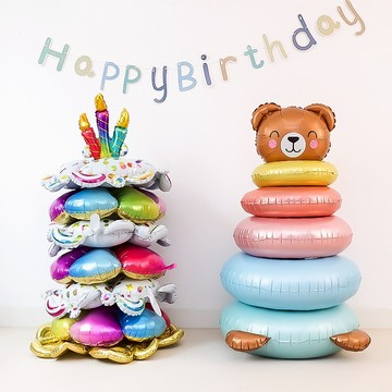 【隔日到貨🧾開發票】生日派對佈置 | 氣球塔組合 | 熊熊氣球 | 蛋糕氣球 | 造型吸睛裝飾 | 套圈圈氣球
