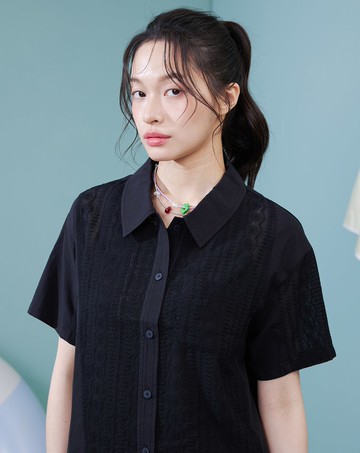 雪紡繡花拼接天絲襯衫(兩色)