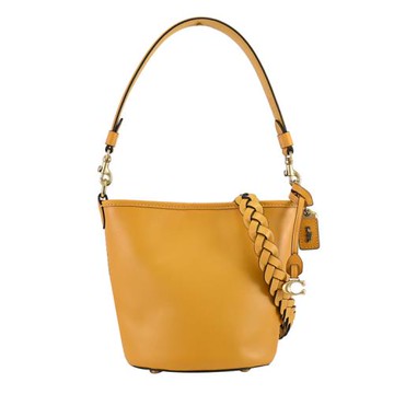 COACH CJ815 全皮革編織背帶兩用小水桶包.橘黃