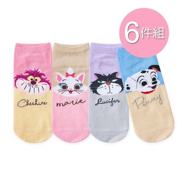 迪士尼 狗狗貓貓直版襪 瑪麗貓 柴郡貓短襪 15-22/22-26cm-6雙組(AC-A503.AM-A507