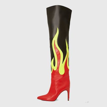 跨境外貿走秀鞋春秋季新款細跟高跟鞋高筒靴火焰長筒靴大碼女靴子