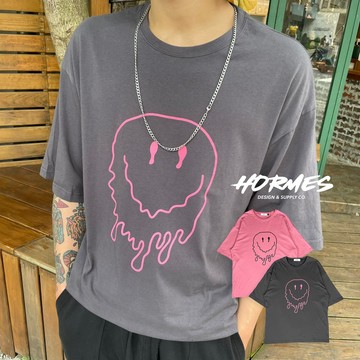 [HORMES] 0428 韓國 微笑 流湯 融化 笑容 復古 寬鬆 百搭 情侶 簡約 短袖 短Tee