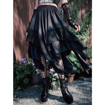 2026跨境暗黑哥特朋克辣妹蕾絲拼接萬圣節半身裙亞馬遜速賣通