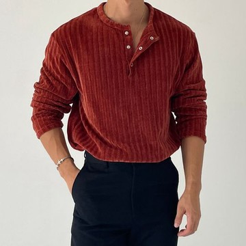 正韓天鵝絨奢華羅紋亨利領長袖上衣 4色 YUPPIE 預購商品 1002