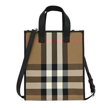 BURBERRY 8084552 BOOK TOTE 格紋帆布皮飾兩用包.黑邊