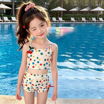 🍭臺灣出貨🍭女童夏季游2026新款女孩波點泳褲蝴蝶結兩件套泳裝  兒童泳衣 兒童泳裝 泳衣 兒童 小孩泳衣