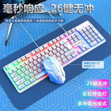 有線鍵盤鼠標套裝懸浮機械手感炫彩燈光游戲辦公電競通用有線