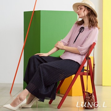 LUNG.L林佳樺 藍色寬版壓褶褲裙LP01E50