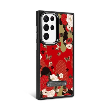 S24/S23系列 軍規防摔鋁合金鏡頭框立架手機殼-浮世繪牡丹與蝶