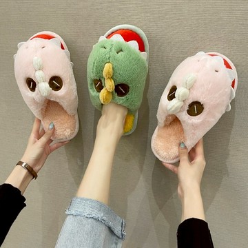 居家棉拖鞋女秋冬家居卡通可愛室內家用保暖情侶平底毛毛網紅棉拖