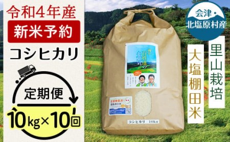 会津・北塩原村産「コシヒカリ」10kg×10回お届け(大塩棚田米・標高500ｍ里山栽培） KBK009