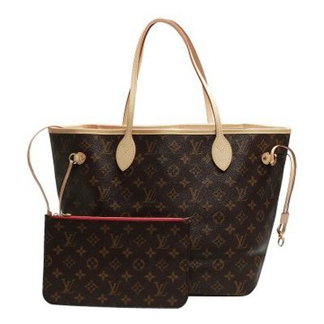 LV M46987 經典 Monogram花紋 Neverfull MM子母包(中-櫻桃紅色)