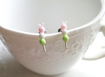 兔兔三色糰子 純銀耳環/耳夾