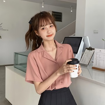 原版短袖襯衫 棉+聚酯纖維材質  48cm  藕粉  1件