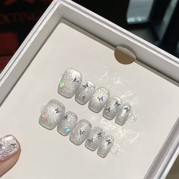 🎀台灣出貨🎀純手工定制新款穿戴美甲貓眼鐳射蝴蝶可拆卸短款爆款顯白美甲小眾