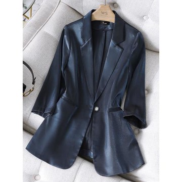 高端西裝外套女夏季新款休閑氣質醋酸緞面垂感薄款小西服職業上衣